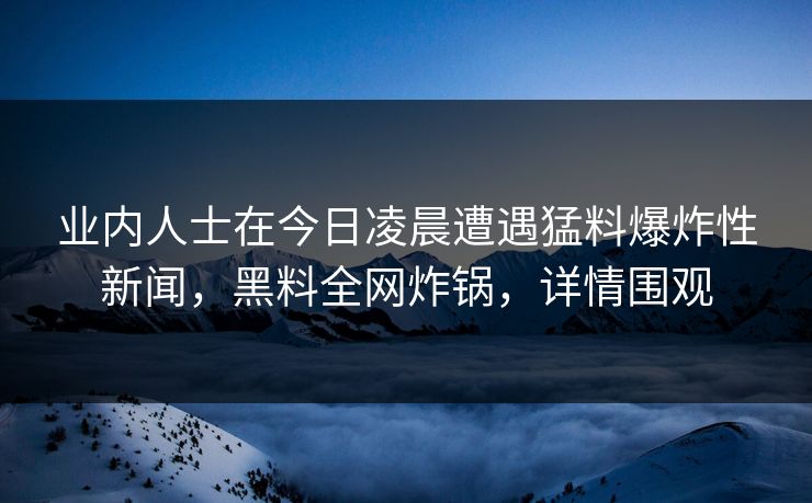 业内人士在今日凌晨遭遇猛料爆炸性新闻，黑料全网炸锅，详情围观