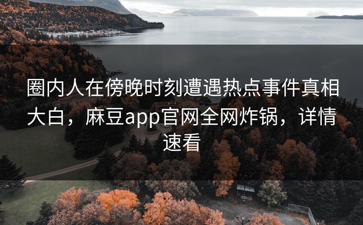圈内人在傍晚时刻遭遇热点事件真相大白，麻豆app官网全网炸锅，详情速看