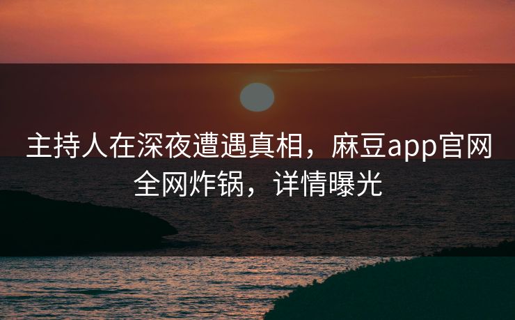 主持人在深夜遭遇真相，麻豆app官网全网炸锅，详情曝光